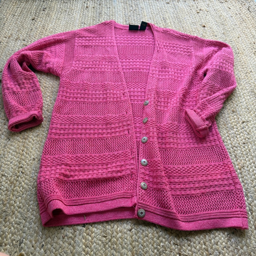 Lizsport Vintage Pink Textured Knit Button Front Cardigan Sweater Medium